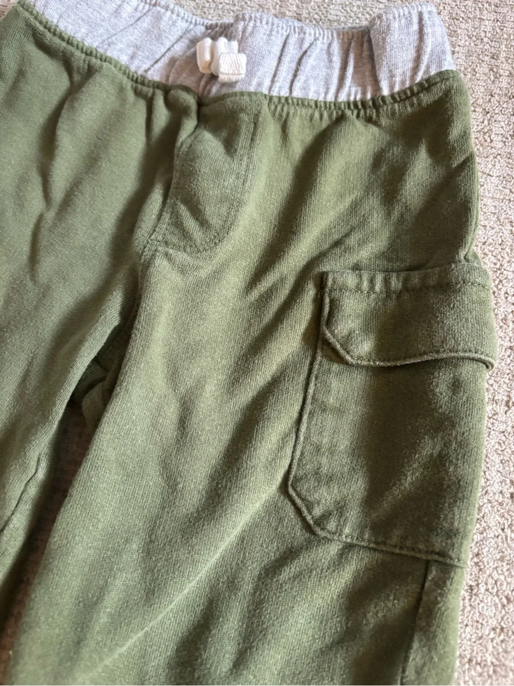 Kids Olive Cargo Sweatpants with Gray Waistband